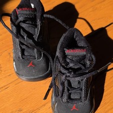 Jordan Kids Low Top Leather Sneakers Black/Red Lace Up 3C 317093-002