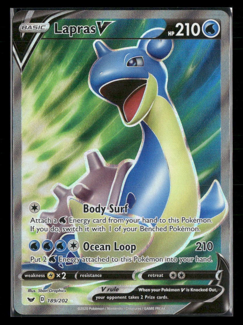 Lapras V 189/202 Ultra Rare Sword & Shield Pokemon Holo Near Mint