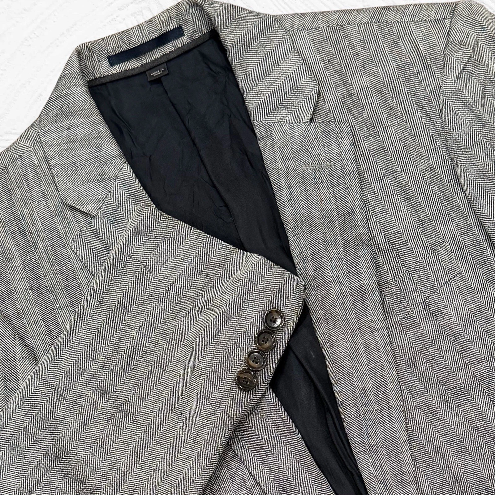 J.CREW Men's Italian Cloth Black White Herringbone Ludlow Blazer 36R Linen Silk