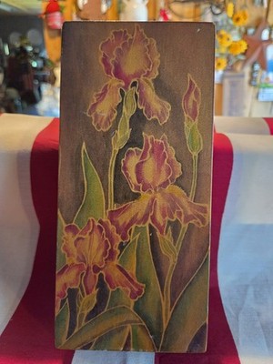 Wooden Rectangular Decorative Box with Iris Floral Design, Medium Storage