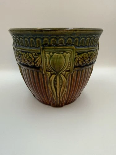 Brush McCoy Blended Majolica 1927 Art Pottery Tulip Brown Jardiniere Planter 257