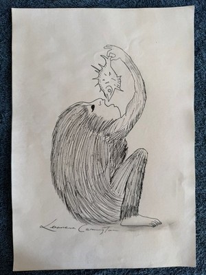 LEONORA CARRINGTON drawing and painting on old paper signed stamped vintage