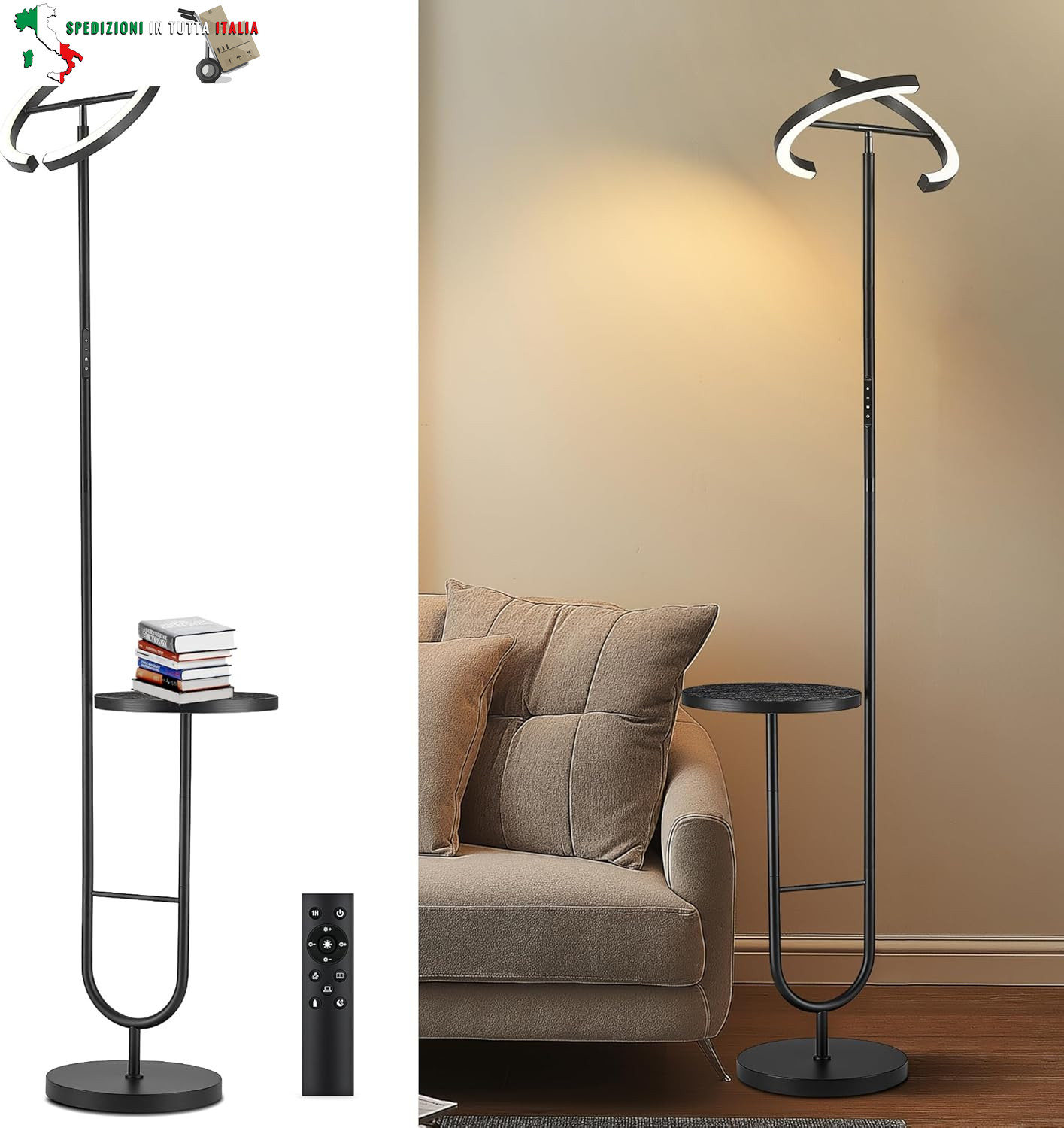 Lampada da Terra LED con Tavolino e Telecomando