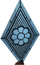 S10 Antique Vtg 8"x4.5" Diamond Cobalt Blue Flower Stained Glass Tiles