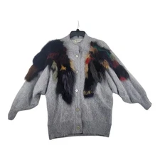 Vintage Angora 80% Women's Cardigan Sweater Large Made in Korea Scorpion Fashion