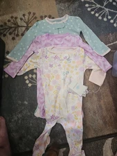 Cloud Island Baby Girls 3pc Zip Up Sleep N Play Size 3-6 Months (flowers, birds)