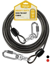 Heavy-Duty Dog Tie-Out Cable 20FT Wire for Large Pets Up to 300Lbs Black