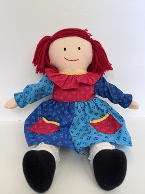 Eden MADELINE 14'' Rag Doll Plush Colorful Blue & Red Patterned Dress Vintage