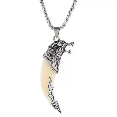 #ad Titanium Steel Wolf Tooth Pendant Necklace Gothic Turquoise Red Stone Jewelry $5.89