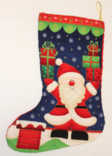 Handsewn  Quilted Santa On Roof With Gifts Large Christmas Stocking