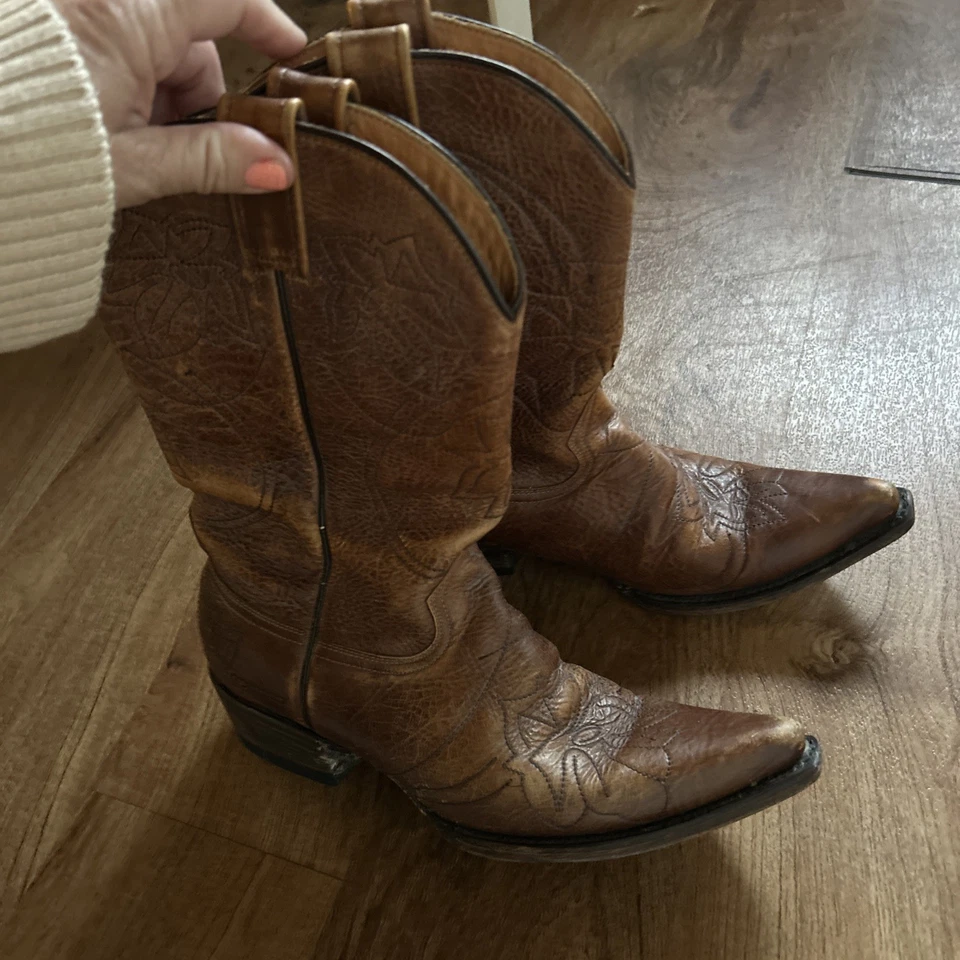 Botas Stetson Para Mujer Talla 6 Bordadas Florales Cuero Marrón Vaquera Occidental Foto 2 de 4