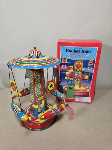 Rocket Ride Carousel Schylling Tin Toy In Original Box