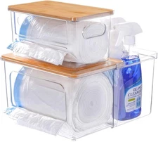 3 in 1 Acrylic Trash Bag Dispenser Holder with Lid Kitchen Under Sink Organizer
