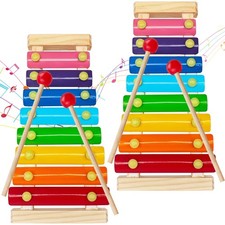 2 Pcs Wooden Xylophone for Kids,Xylophone Educational Musical Toy with 2 Chil...