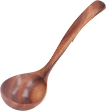 Wooden Ladle Spoon, Long Handle Wood Teak Soup Deep Serving Spoon Porridge fo...