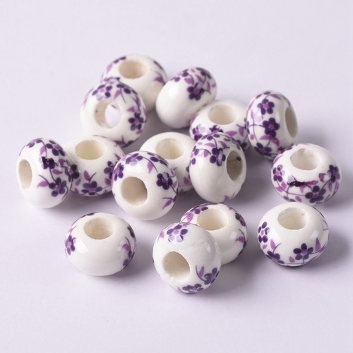 Flower Patterns 10pcs 15mm Rondelle Ceramic Porcelain Loose Charm Big Hole Beads - Picture 26 of 62