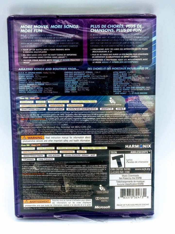Dance Central 2 (Microsoft Xbox 360, 2011) BRAND NEW SEALED - Image 2 of 2