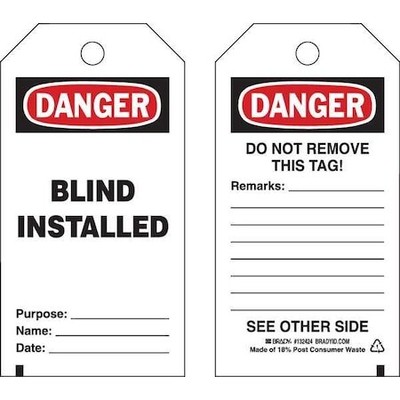 Brady 132424 Danger Tag, Information, Polyester, 5 3/4 In H X 3 In W, Black,