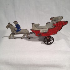 EARLY AMERICAN PAINTED TIN TOY CIRCUS WAGON, HORSE RIDER, FALLOWS, 6.25 INCHES