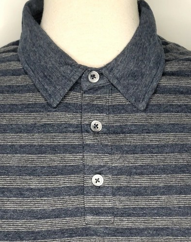 BANANA REPUBLIC Mens XXL Polo Shirt Navy Grey Stripe Cotton Collared 3 Button - Picture 3 of 12