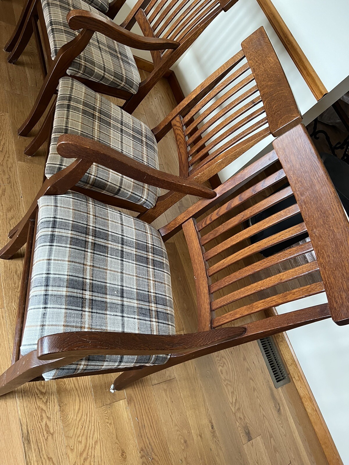 Arhaus Upholstered Classic Farmhouse Brown Dining Plaid Side Chairs Set