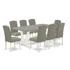 East West Furniture 9-Piece Fashionable Dining Set a Great Cement Color...