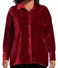 NWT John Mark SCARLET RED VELVET Button-Front Top Blouse Tunic 2X SATIN TRIM