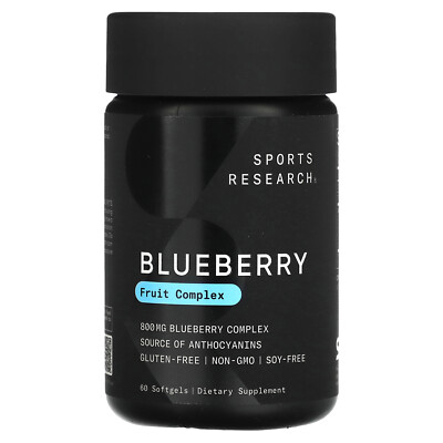 Sports Research Blueberry Concentrate 800 mg 60 Softgels Dairy-Free, Egg-Free,