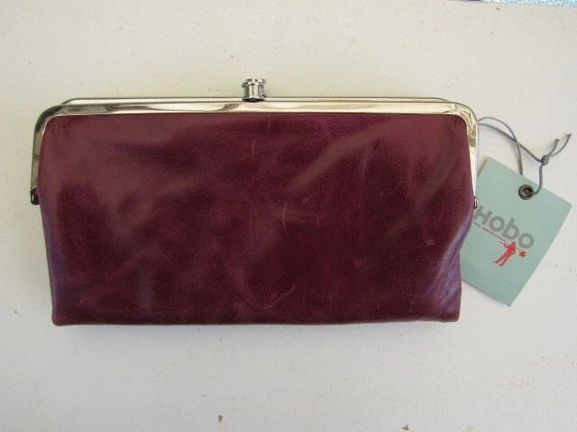 NWT Women s Hobo Leather Double Frame Clutch Wallet Lauren Bordeaux