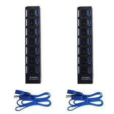 USB 3.0 Hub 7 Port On/Off Switch High Speed Splitter AC Adapter Cable PC Laptop