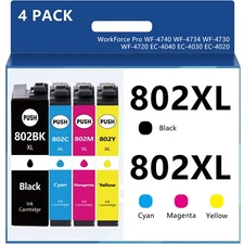 4PK 802XL Ink Cartridges for Epson Workforce Pro WF-4740 WF-4730 WF-4720 WF-4734