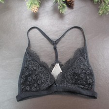 Victoria's Secret Bra Size XS Black Lace Unlined Wireless Clasp Front