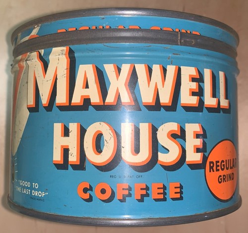 VINTAGE MAXWELL HOUSE KEYWIND COFFEE TIN CAN GREAT GRAPHICS