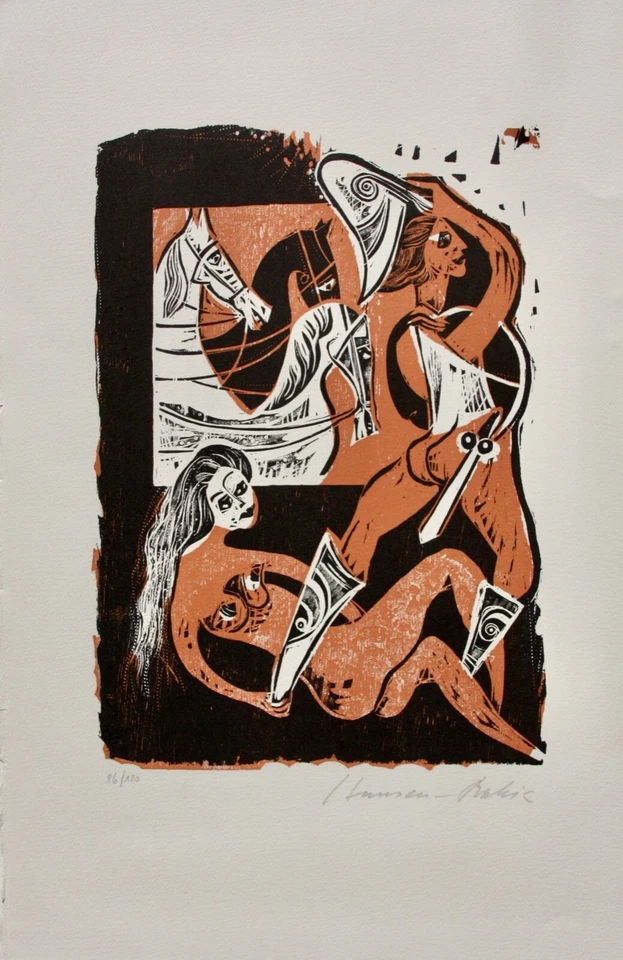 Karl-Heinz Hansen Bahia (1915-1978), sign. Farbholzschnitt "Telemachos Abschied" - Bild 2 von 4