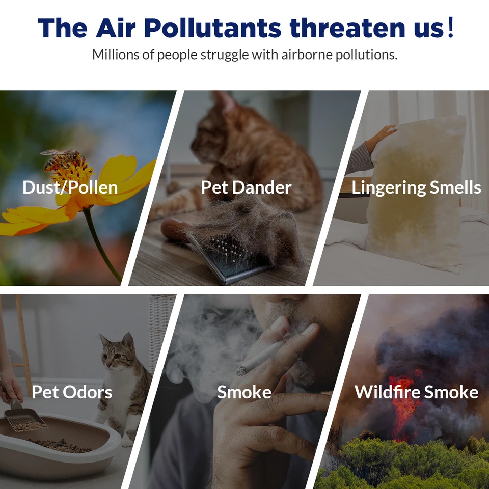 Purificador de aire HEPA verdadero para el hogar filtros de aire para habitaciones grandes para alergias humo molde olor Foto 3 de 4