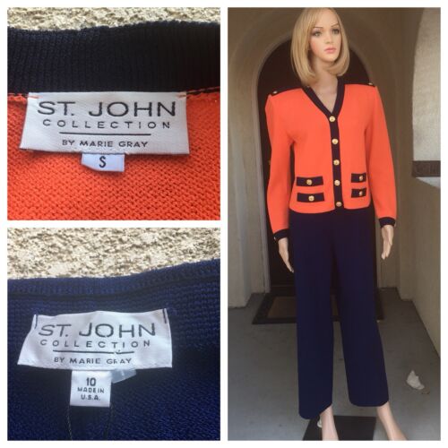 St John Collection Orange/blue Jacket Size S Pants Size 10 - Picture 1 of 12