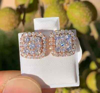 2Ct Round Lab Created Diamond Square Cluster Stud Earrings 14K Yellow Gold Over