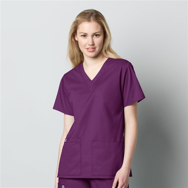 WonderWink Wonder Work Women's Large Eggplant VNeck Two Pocket Scrub Top New eBay