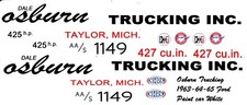 Osburn TRUCKING INC. 1963-64-65 FORD NHRA Drag 1/25th - 1/24th Scale Decals