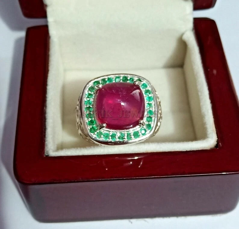 Heizbar Rubin & Onyx Edelstein Mit 925 Sterlingsilber Ring für Herren #1475 - Bild 4 von 4