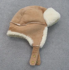 Vintage BICK Hat Large SHEARLING Sheepskin TRAPPER Suede Leather Aviator Pilot *