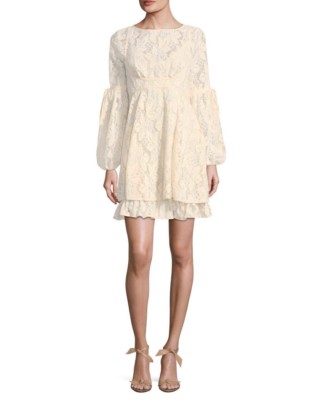 Free People OB725148 Long Sleeve Rubi Lace Mini Dress Ivory M