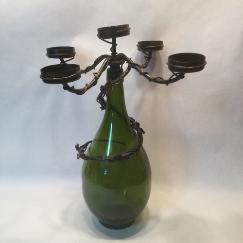Wine Bottle Candelabra Oiled Bronze 5 Tea Light Grape Vine Votive Candle Romance