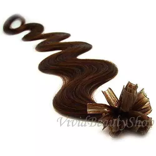 50 U Tip Pre Bonded Fusion Body Wave Wavy Remy Human Hair Extensions Dark Brown