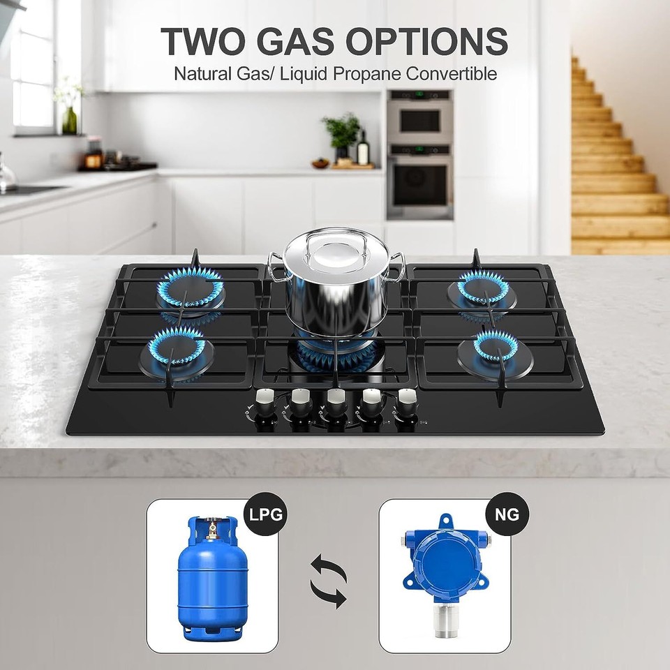 36 In Gas Stove 5 Burner Built-in Propane Gas Cooktop Gas Hob NG/LPG ...