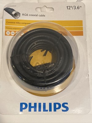 Philips 12ft Coax Cable Black Audio/Video RG6. C3