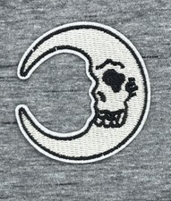 MOON SKULL EMBROIDERED IRON ON BIKER PATCH APPROX: 3.50  DIAMETER