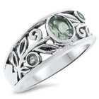 NATURAL GREEN AMETHYST 925 STERLING SILVER NOUVEAU ANTIQUE STYLE RING Sz 10 #840