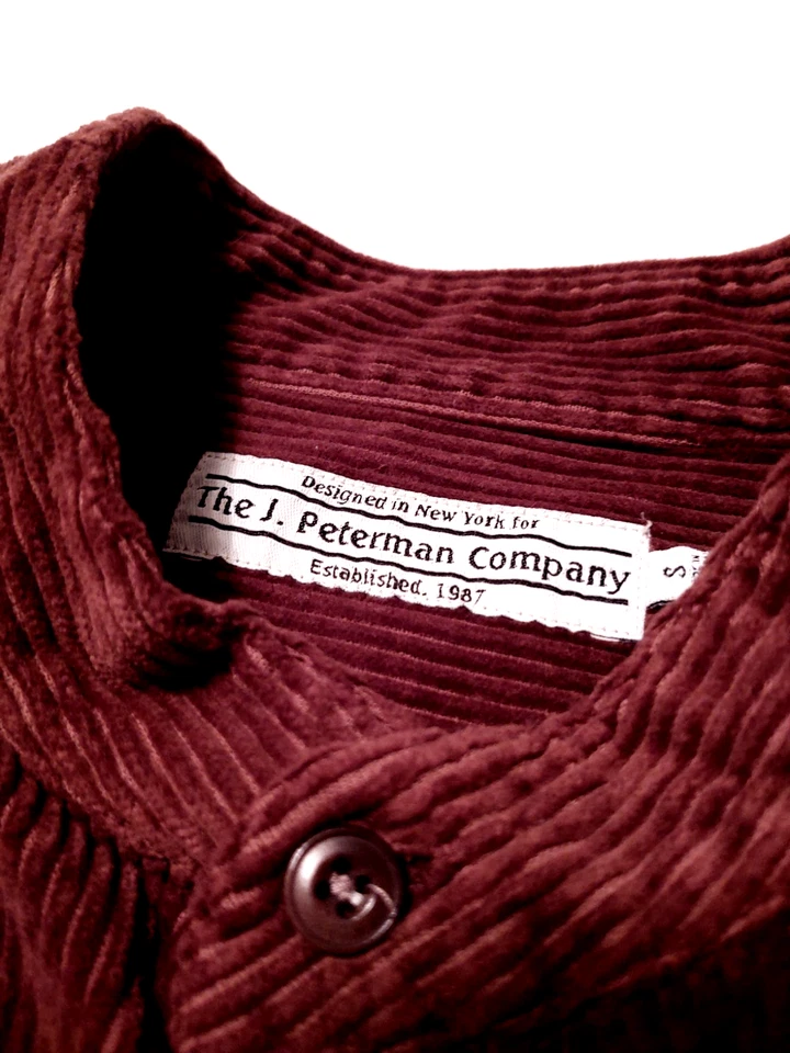 J. PETERMAN Button Front 100% Cotton (S) Brown THICK CORDUROY Shirt BAND COLLAR - Image 4 of 4