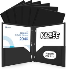 Black Heavy Duty Plastic Folders with 2 Pockets and 3 Prongs 6 Pack ,Fit Letter